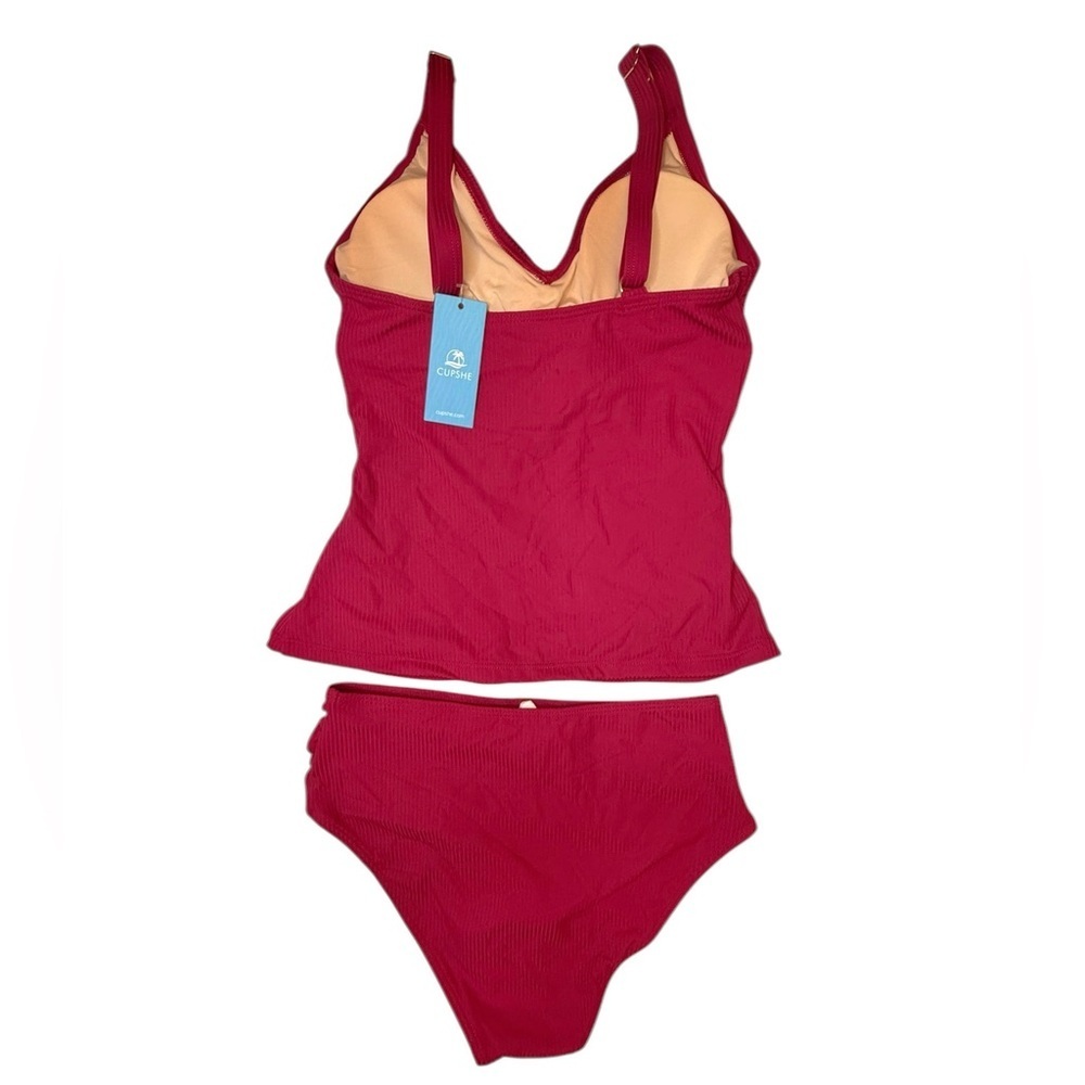 Cupshe Maroon Burgundy Keyhole Two Piece Twist Top High Cut Bottoms Tankini SM - Picture 4 of 8